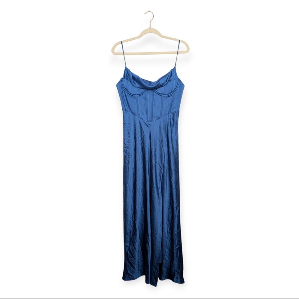 ASTR The Label Cannes Maxi Dress M Blue Satin Bustier Formal Evening Elegant - Picture 2 of 11